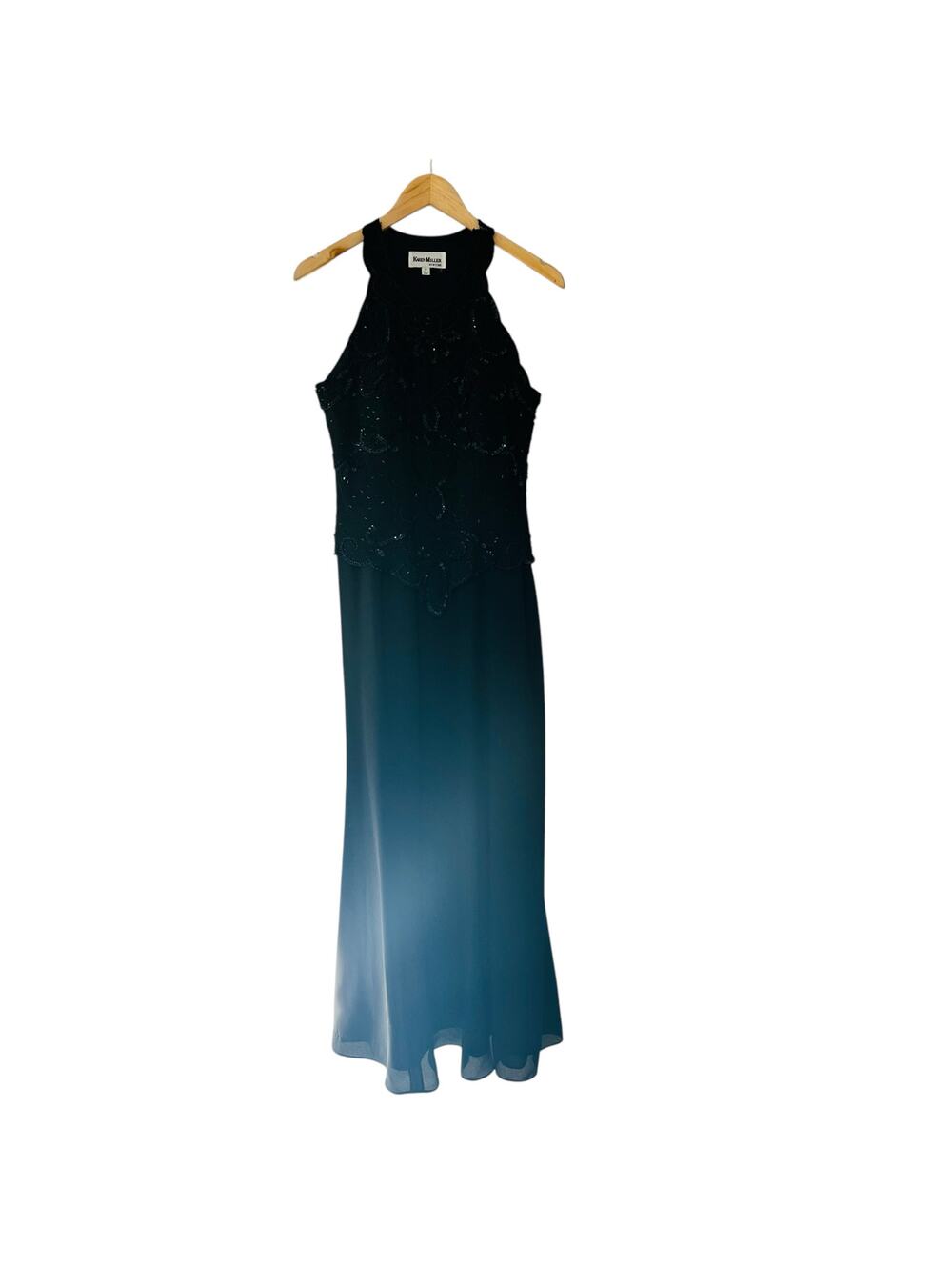 Vintage Karen Miller Black Beaded High Neck Maxi Dress Size 12